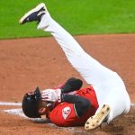 Guardians player carted off field after taking pitch to the face